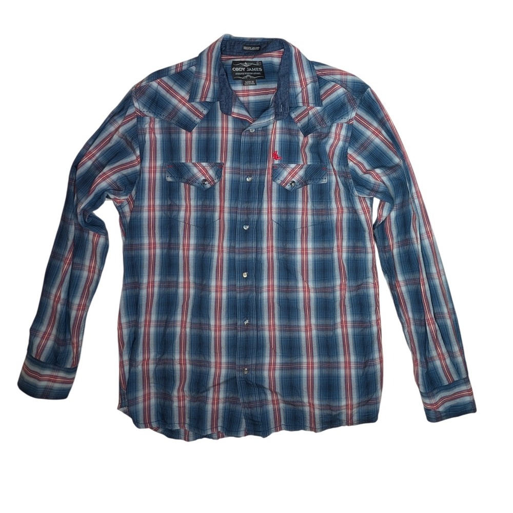 Cody James‎ Mens Regular Fit Plaid Long Sleeve Western Shirt Size M Pearl Snap